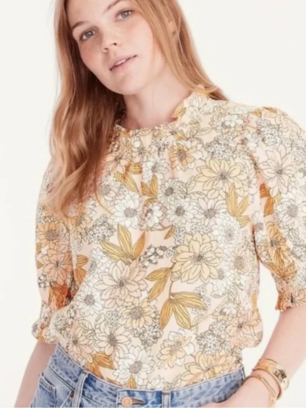 NEW J. Crew Smocked Puff-Sleeve Linen Top XS
